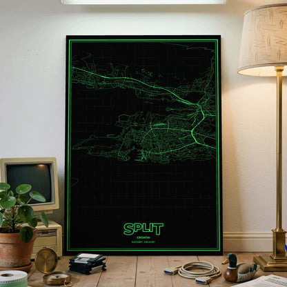Split Phosphor Map Poster - Phosphor Green