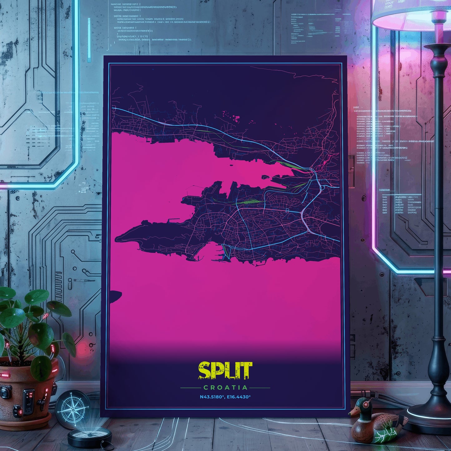 Split Cyberpunk Map Poster