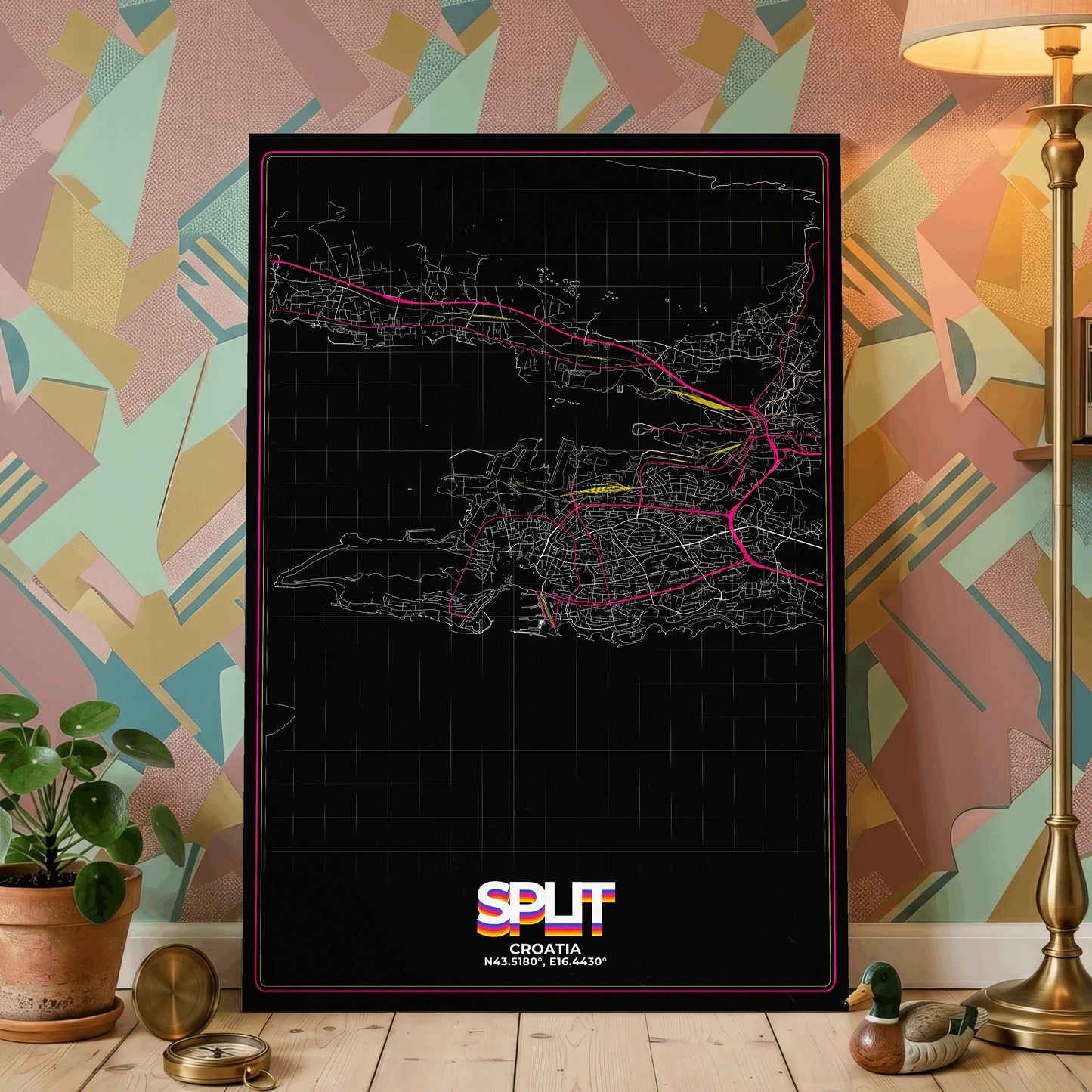 Split Retro Map Poster