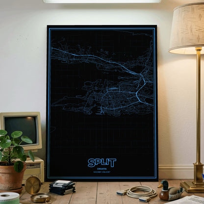 Split Phosphor Map Poster - IBM Blue