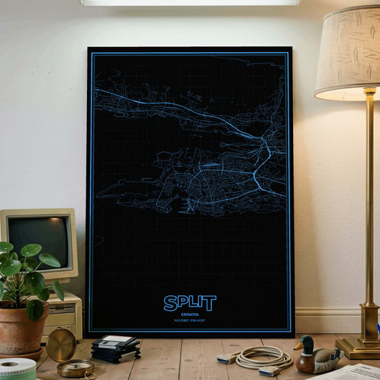 Split Phosphor Map Poster - IBM Blue