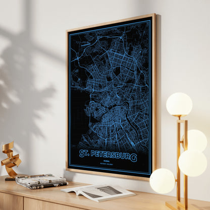 St. Petersburg Phosphor Map Poster - IBM Blue