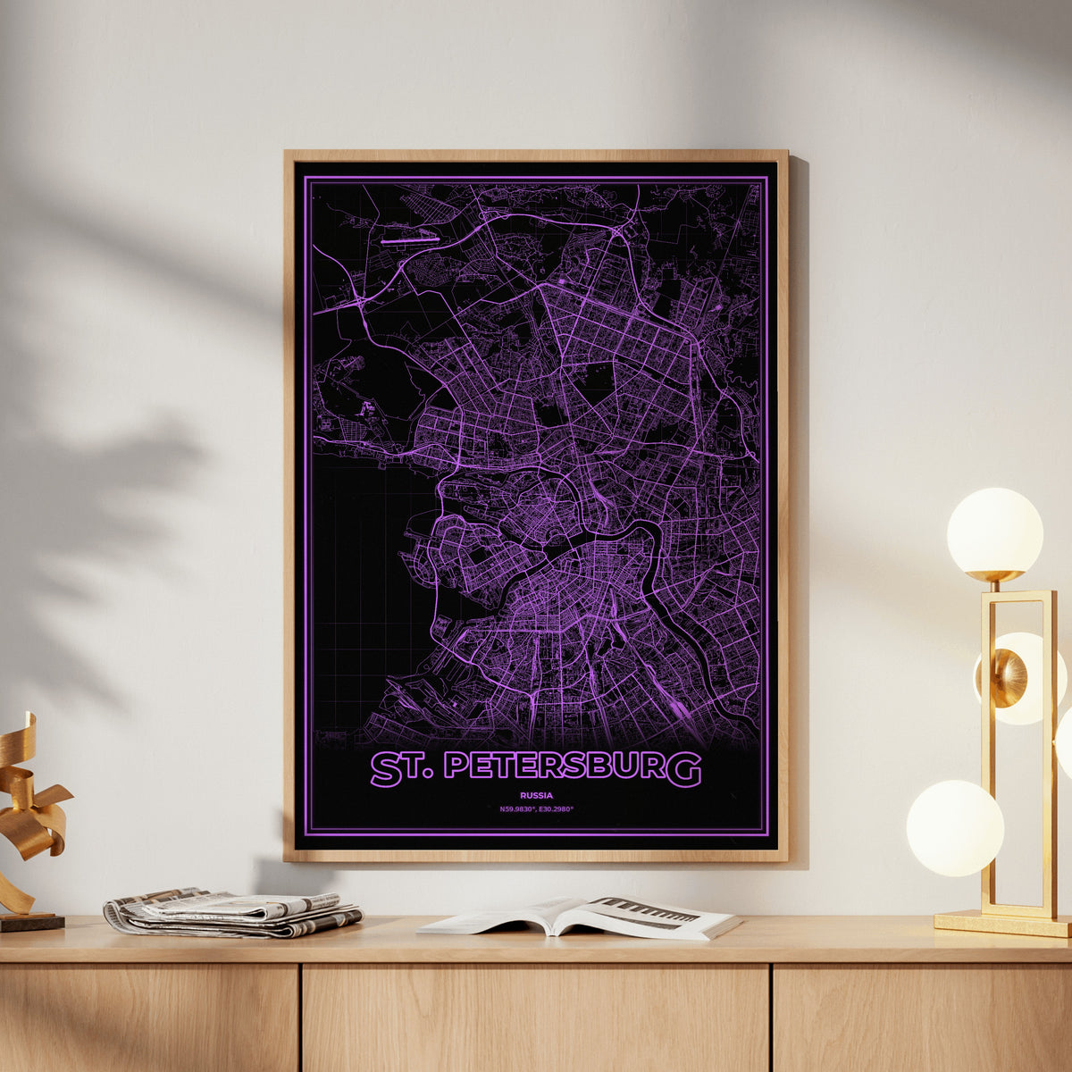 St. Petersburg Phosphor Map Poster - EGA Violet