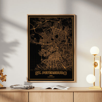 St. Petersburg Phosphor Map Poster - Amber CRT