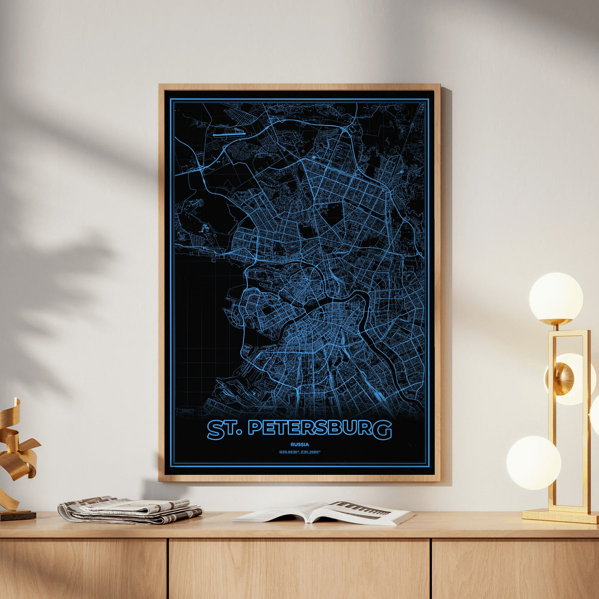 St. Petersburg Phosphor Map Poster - IBM Blue