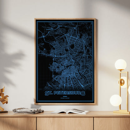 St. Petersburg Phosphor Map Poster - IBM Blue
