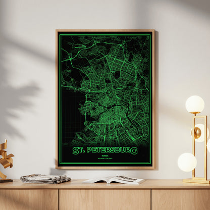 St. Petersburg Phosphor Map Poster - Phosphor Green