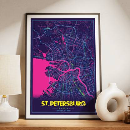 St. Petersburg Cyberpunk Map Poster