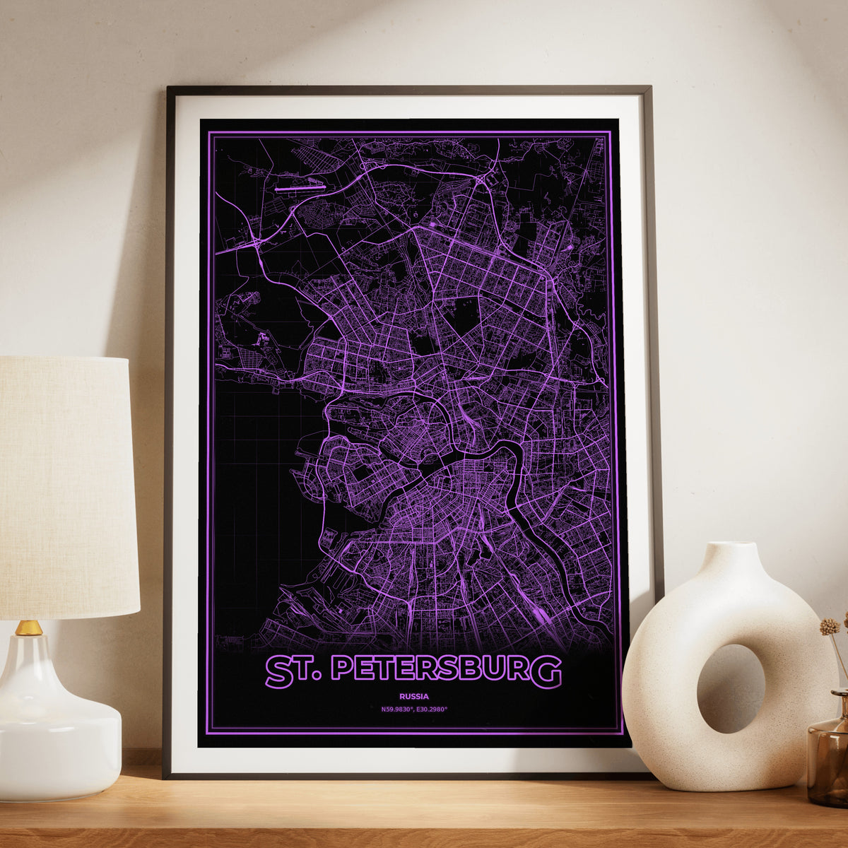 St. Petersburg Phosphor Map Poster - EGA Violet