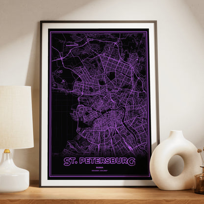 St. Petersburg Phosphor Map Poster - EGA Violet