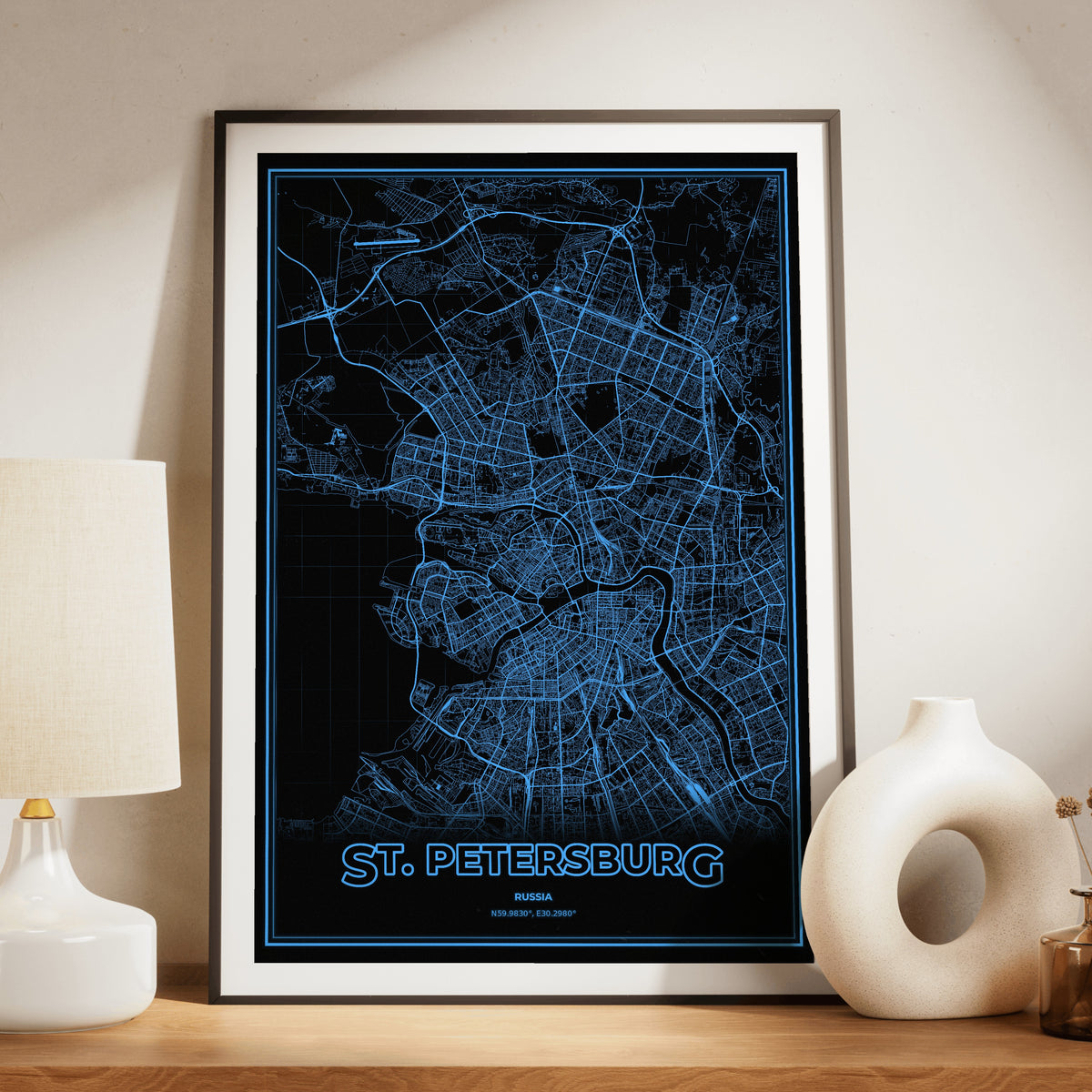 St. Petersburg Phosphor Map Poster - IBM Blue