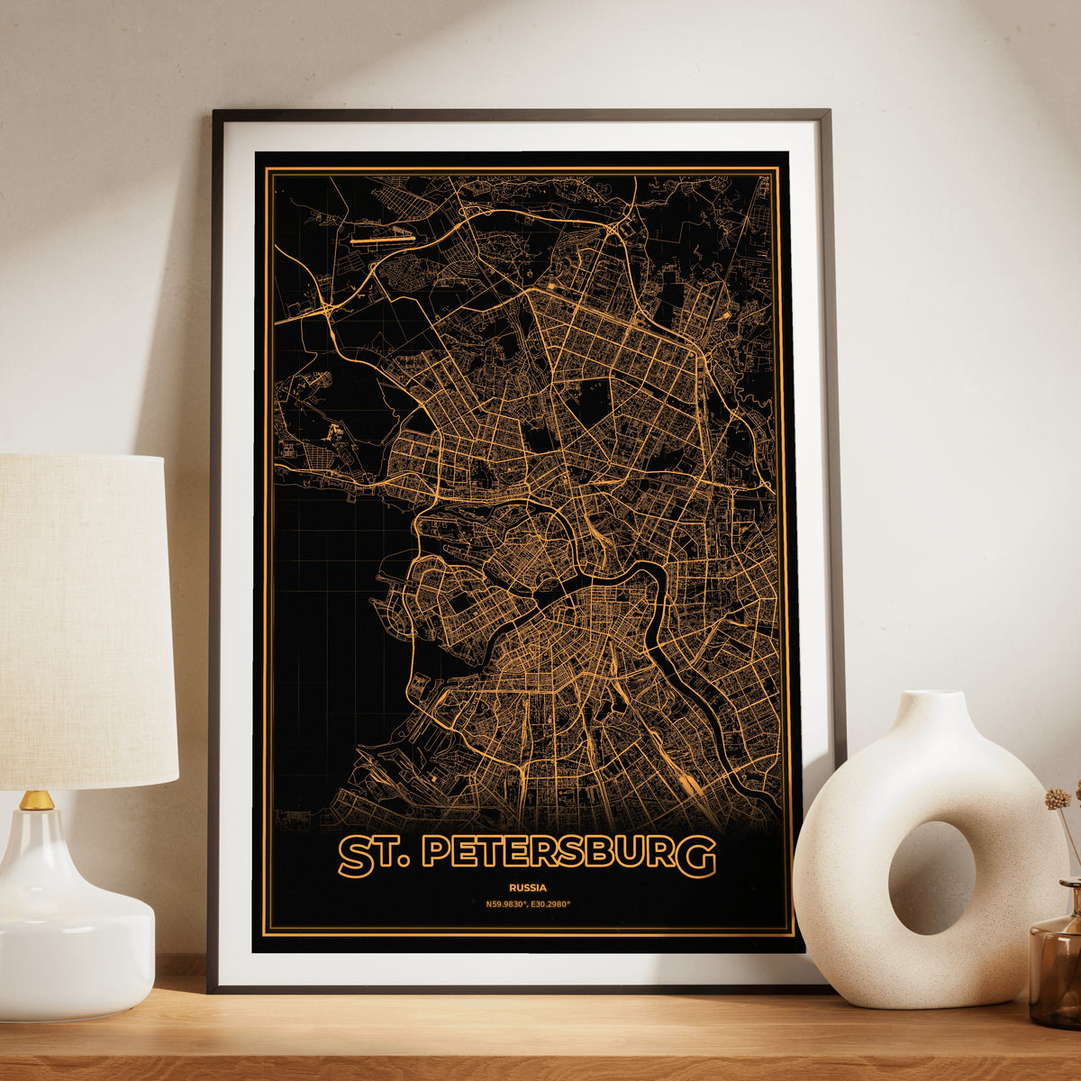 St. Petersburg Phosphor Map Poster - Amber CRT