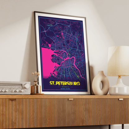 St. Petersburg Cyberpunk Map Poster