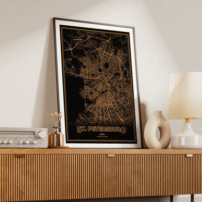 St. Petersburg Phosphor Map Poster - Amber CRT