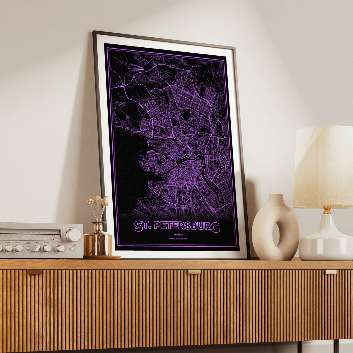 St. Petersburg Phosphor Map Poster - EGA Violet