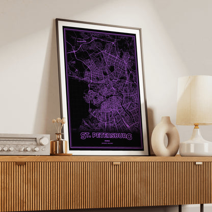 St. Petersburg Phosphor Map Poster - EGA Violet