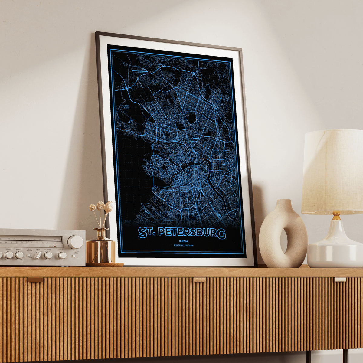 St. Petersburg Phosphor Map Poster - IBM Blue