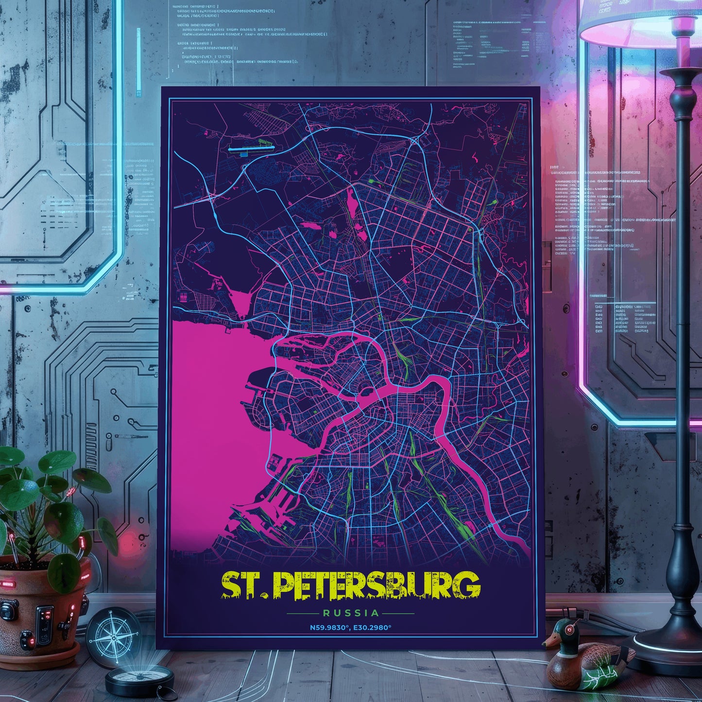 St. Petersburg Cyberpunk Map Poster