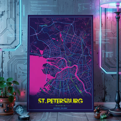 St. Petersburg Cyberpunk Map Poster
