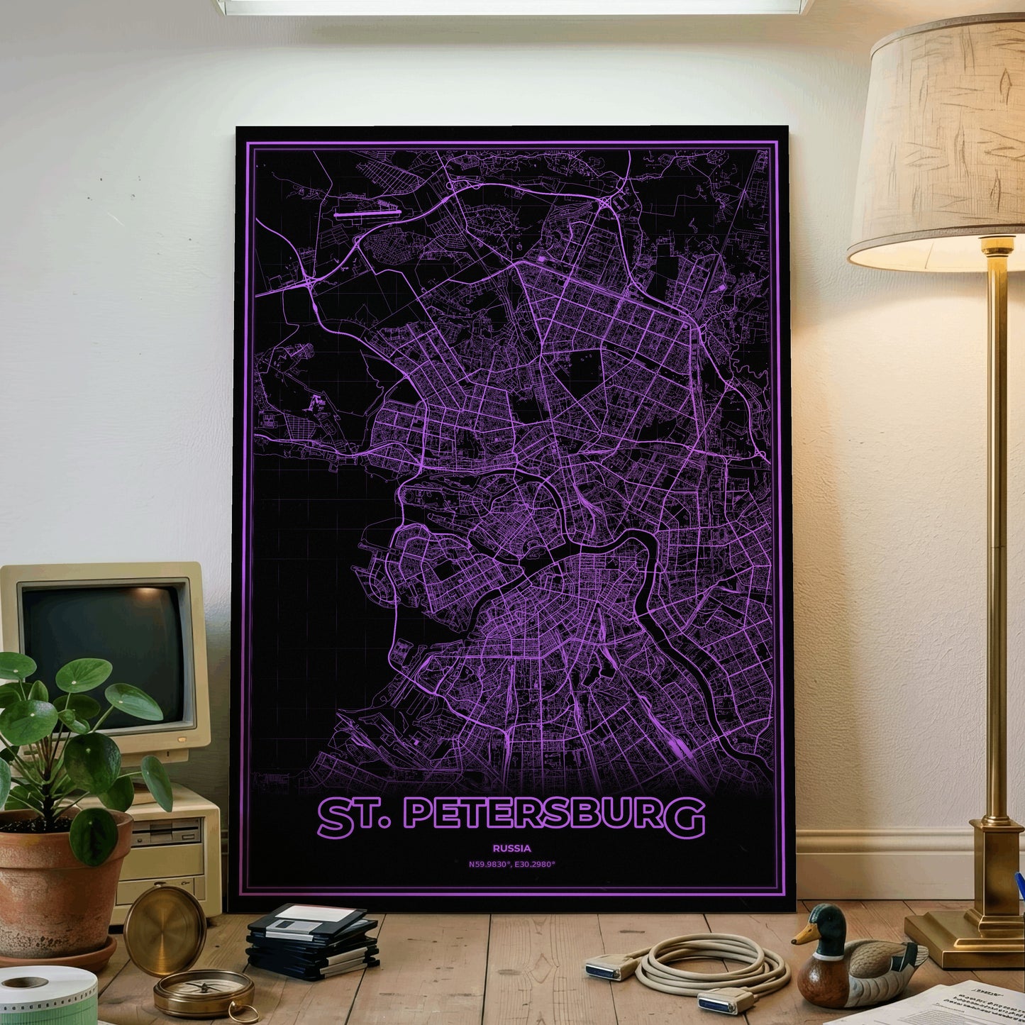 St. Petersburg Phosphor Map Poster - EGA Violet