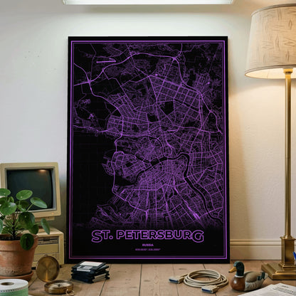 St. Petersburg Phosphor Map Poster - EGA Violet