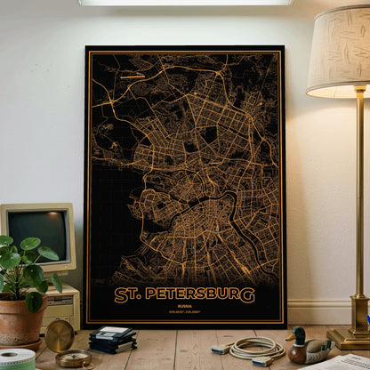 St. Petersburg Phosphor Map Poster - Amber CRT