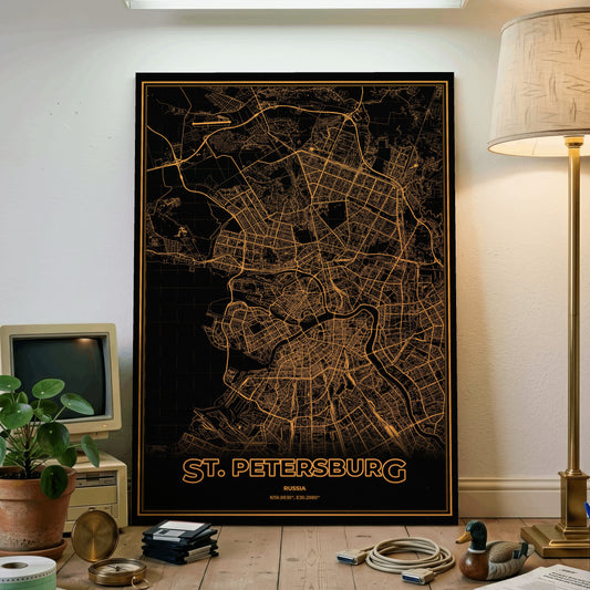 St. Petersburg Phosphor Map Poster - Amber CRT