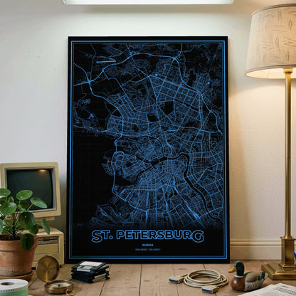 St. Petersburg Phosphor Map Poster - IBM Blue