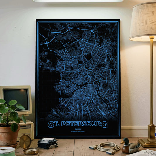 St. Petersburg Phosphor Map Poster - IBM Blue