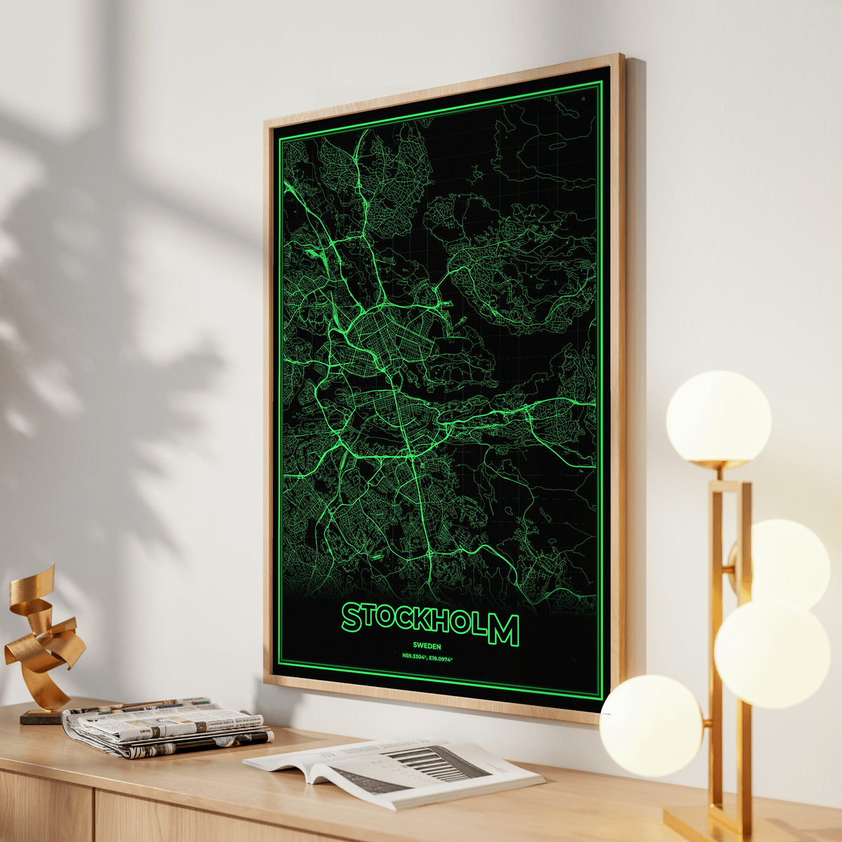 Stockholm Phosphor Map Poster - Phosphor Green