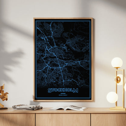 Stockholm Phosphor Map Poster - IBM Blue