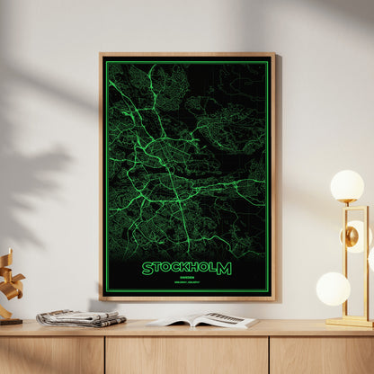 Stockholm Phosphor Map Poster - Phosphor Green