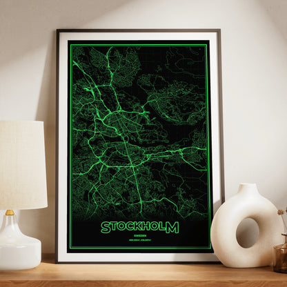 Stockholm Phosphor Map Poster - Phosphor Green