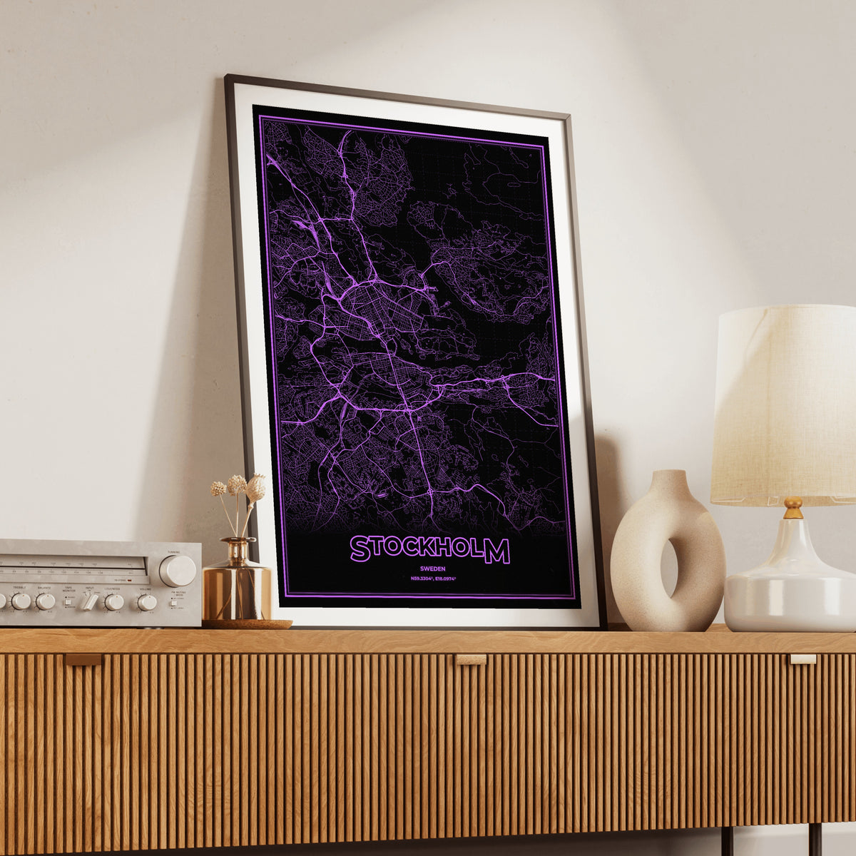 Stockholm Phosphor Map Poster - EGA Violet