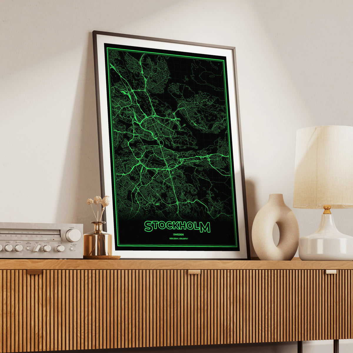 Stockholm Phosphor Map Poster - Phosphor Green