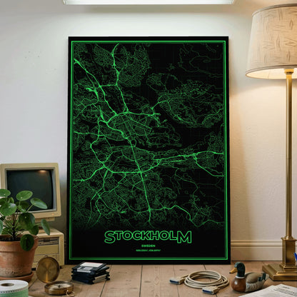 Stockholm Phosphor Map Poster - Phosphor Green