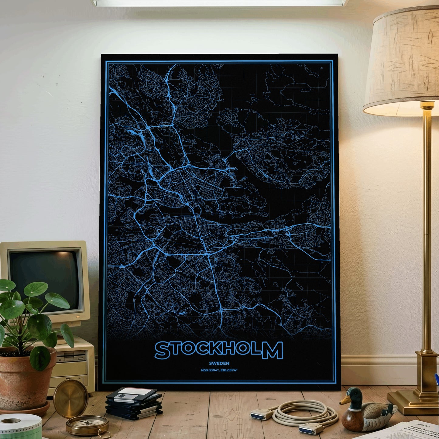 Stockholm Phosphor Map Poster - IBM Blue