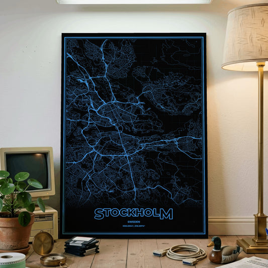 Stockholm Phosphor Map Poster - IBM Blue