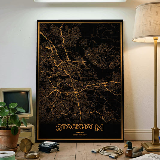 Stockholm Phosphor Map Poster - Amber CRT