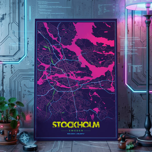 Stockholm Cyberpunk Map Poster