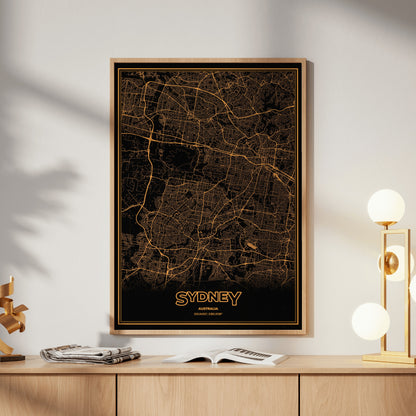 Sydney Phosphor Map Poster - Amber CRT
