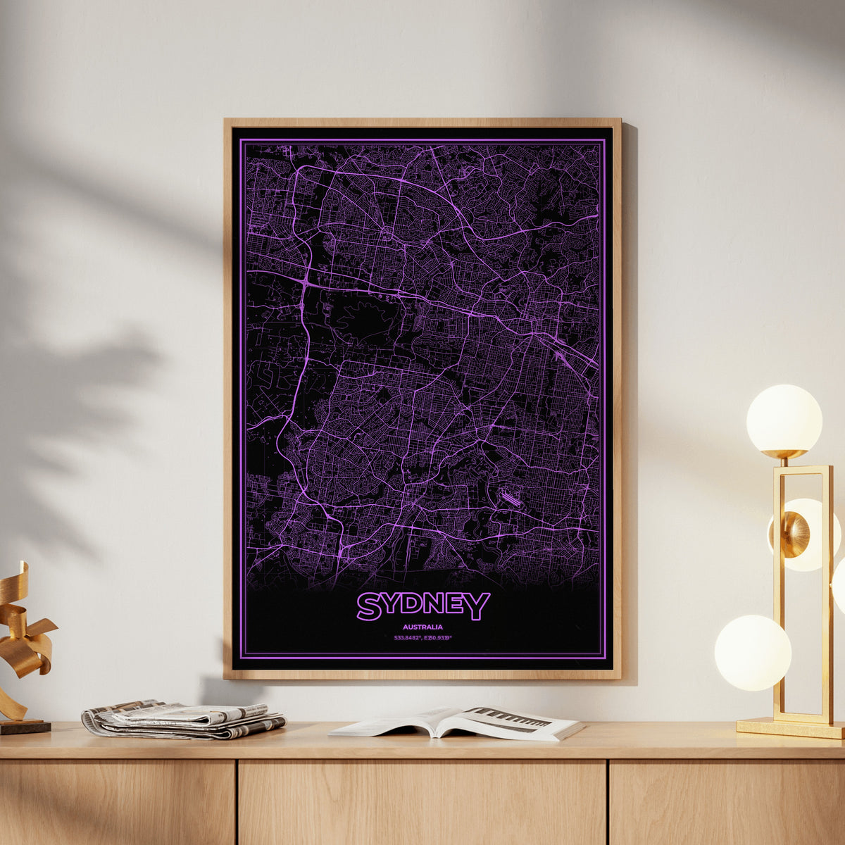 Sydney Phosphor Map Poster - EGA Violet