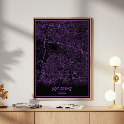 Sydney Phosphor Map Poster - EGA Violet