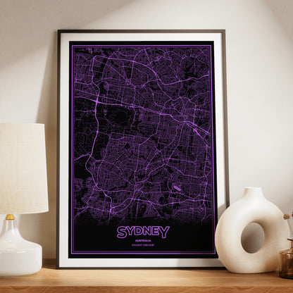 Sydney Phosphor Map Poster - EGA Violet