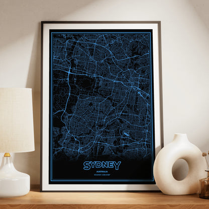 Sydney Phosphor Map Poster - IBM Blue
