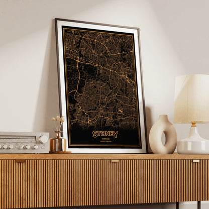 Sydney Phosphor Map Poster - Amber CRT