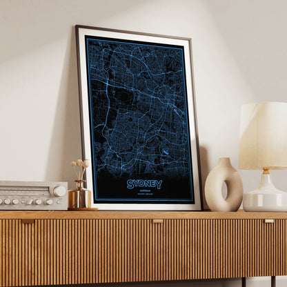 Sydney Phosphor Map Poster - IBM Blue