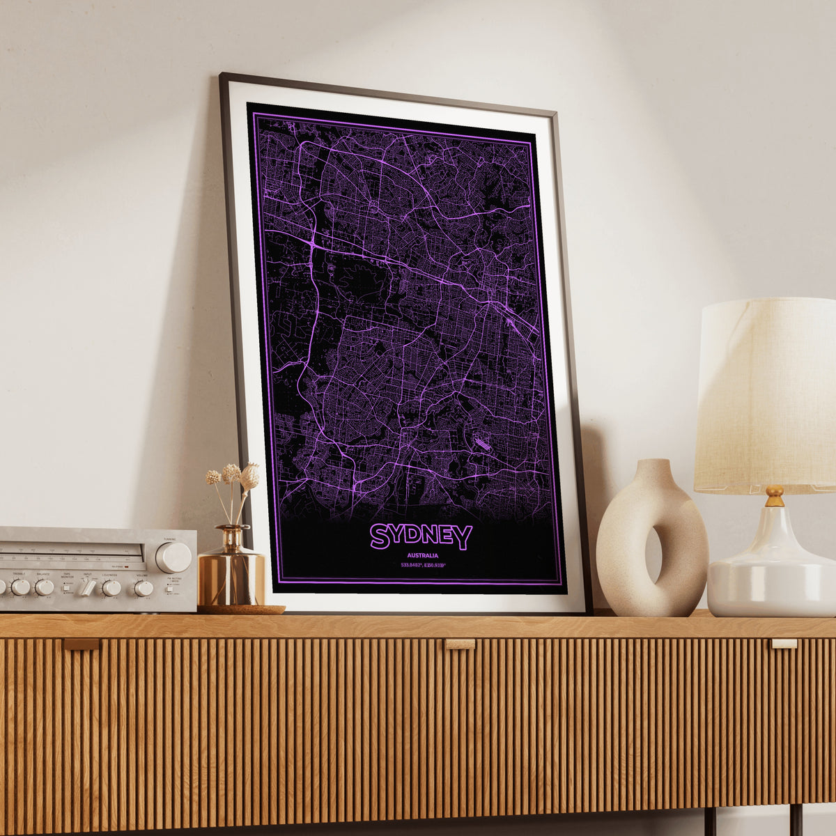 Sydney Phosphor Map Poster - EGA Violet