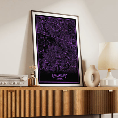 Sydney Phosphor Map Poster - EGA Violet