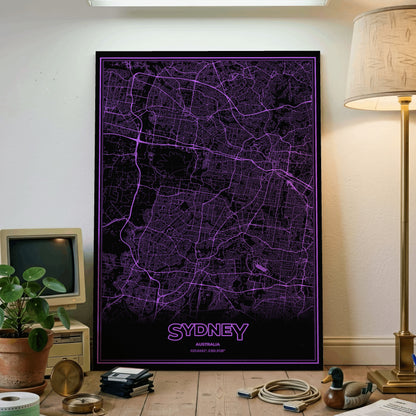Sydney Phosphor Map Poster - EGA Violet